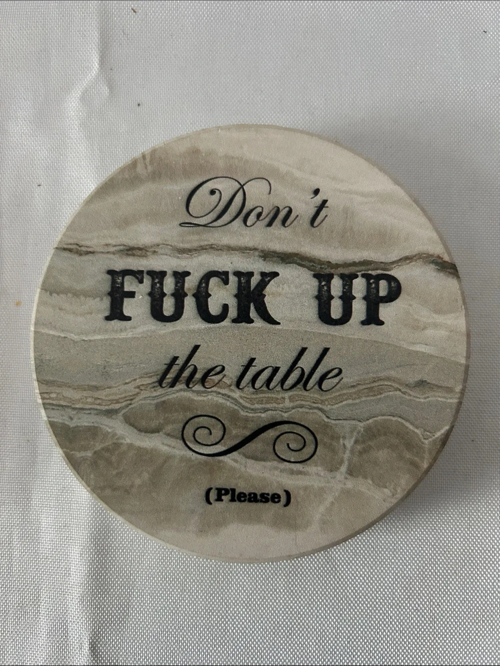 LIFVER Set of 7 Novelty Ceramic -Marble Look Sarcastic Coasters - Neutral Beige